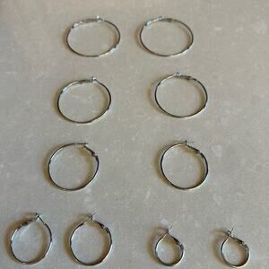 Silver Hoop Earrings Collection 5 sets- top quality accessories unisex bohemian